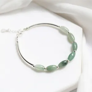 Natural Jade Gemstone Crystal Silver Bracelet