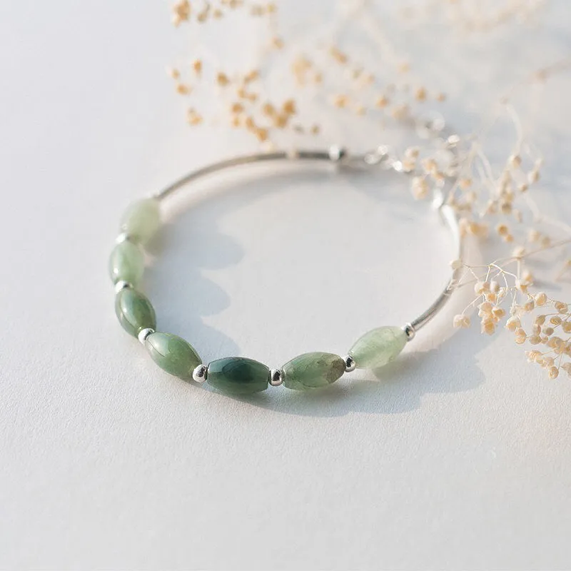 Natural Jade Gemstone Crystal Silver Bracelet