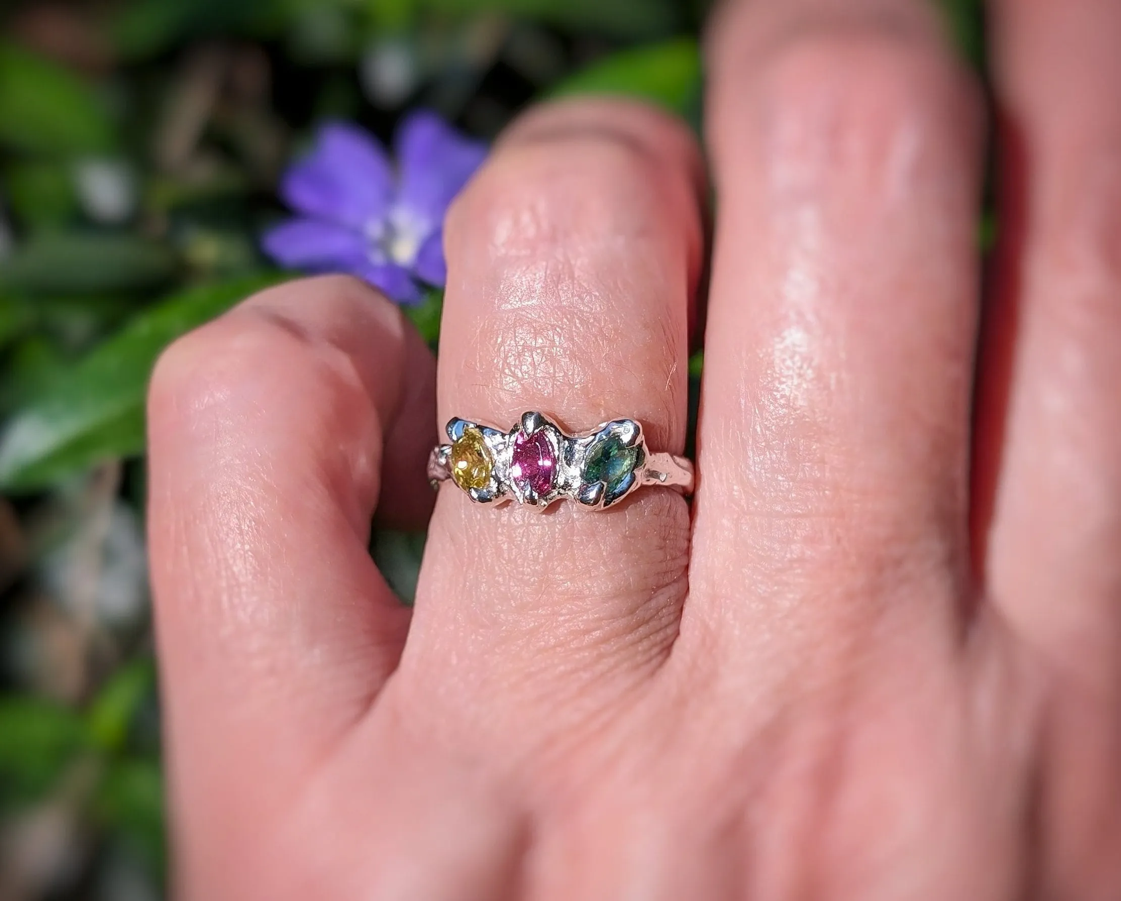Natural Multi Tourmaline Silver ring