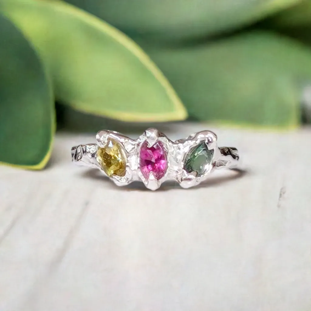 Natural Multi Tourmaline Silver ring