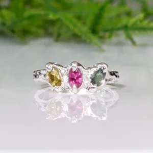 Natural Multi Tourmaline Silver ring