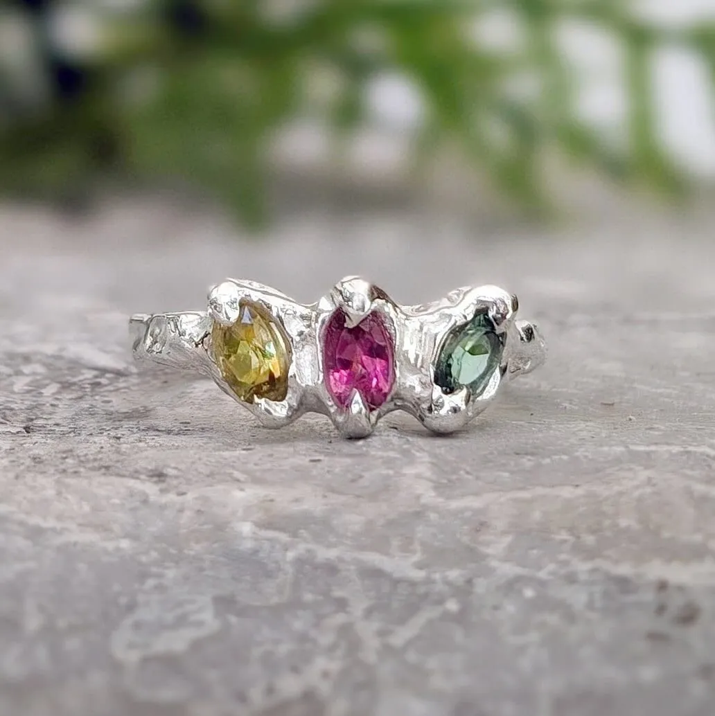 Natural Multi Tourmaline Silver ring