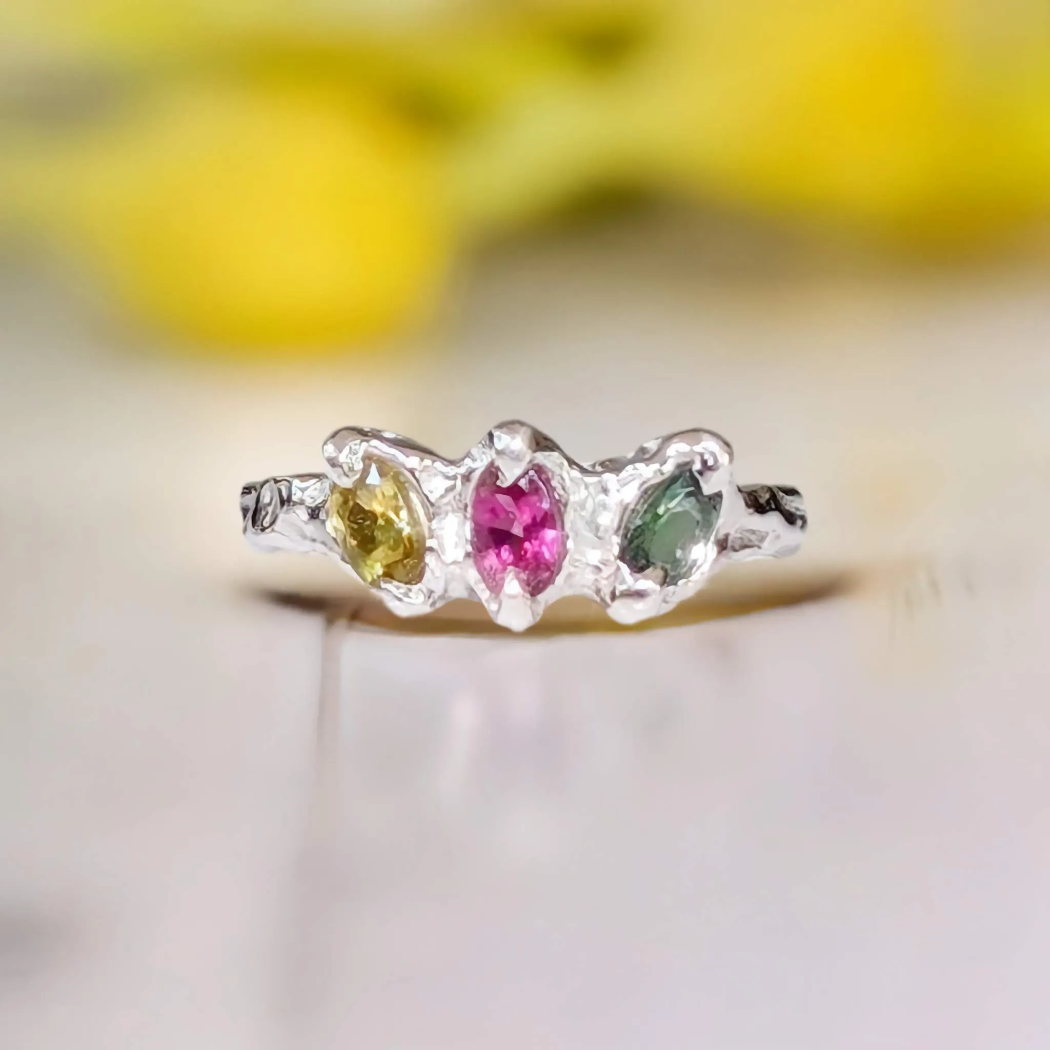 Natural Multi Tourmaline Silver ring