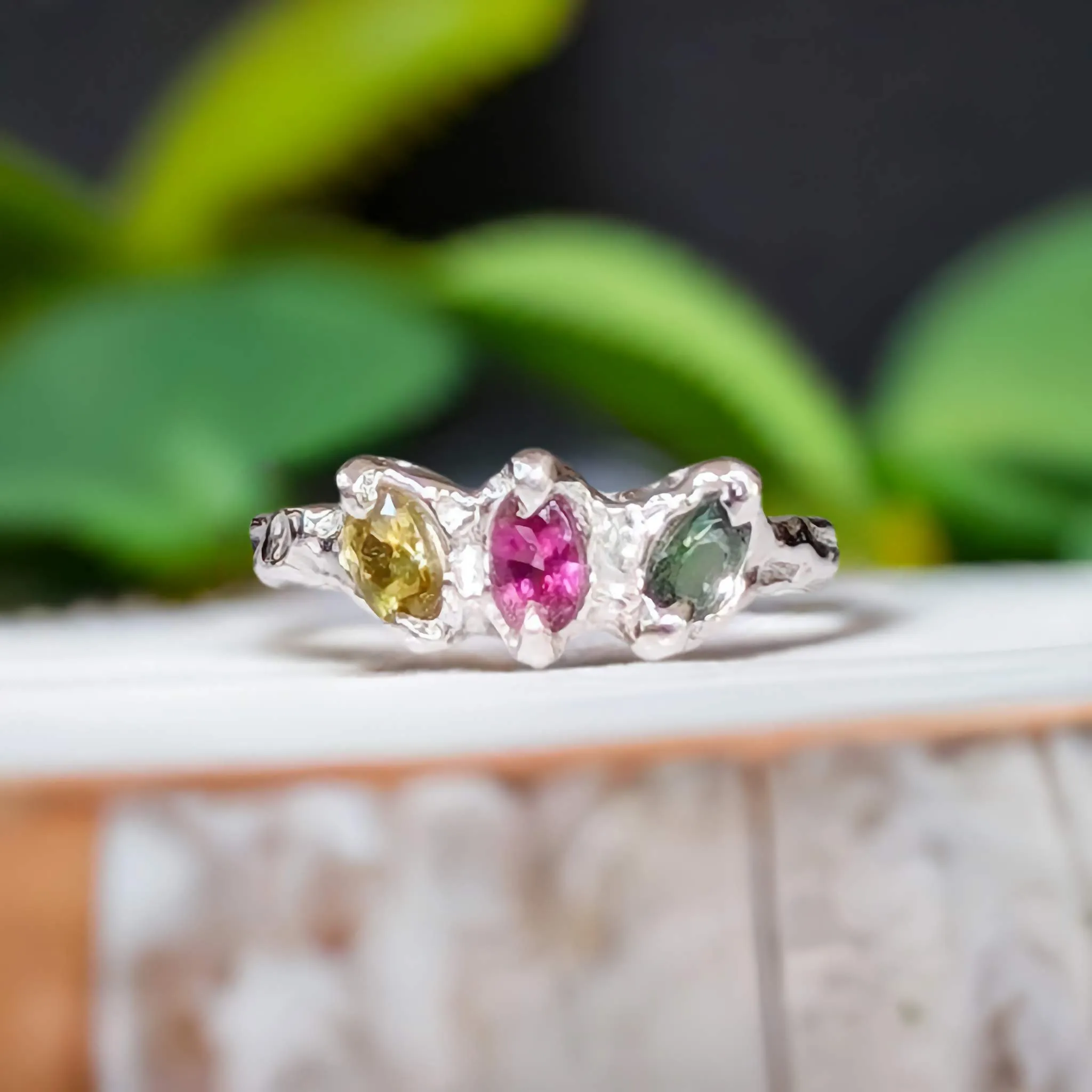 Natural Multi Tourmaline Silver ring
