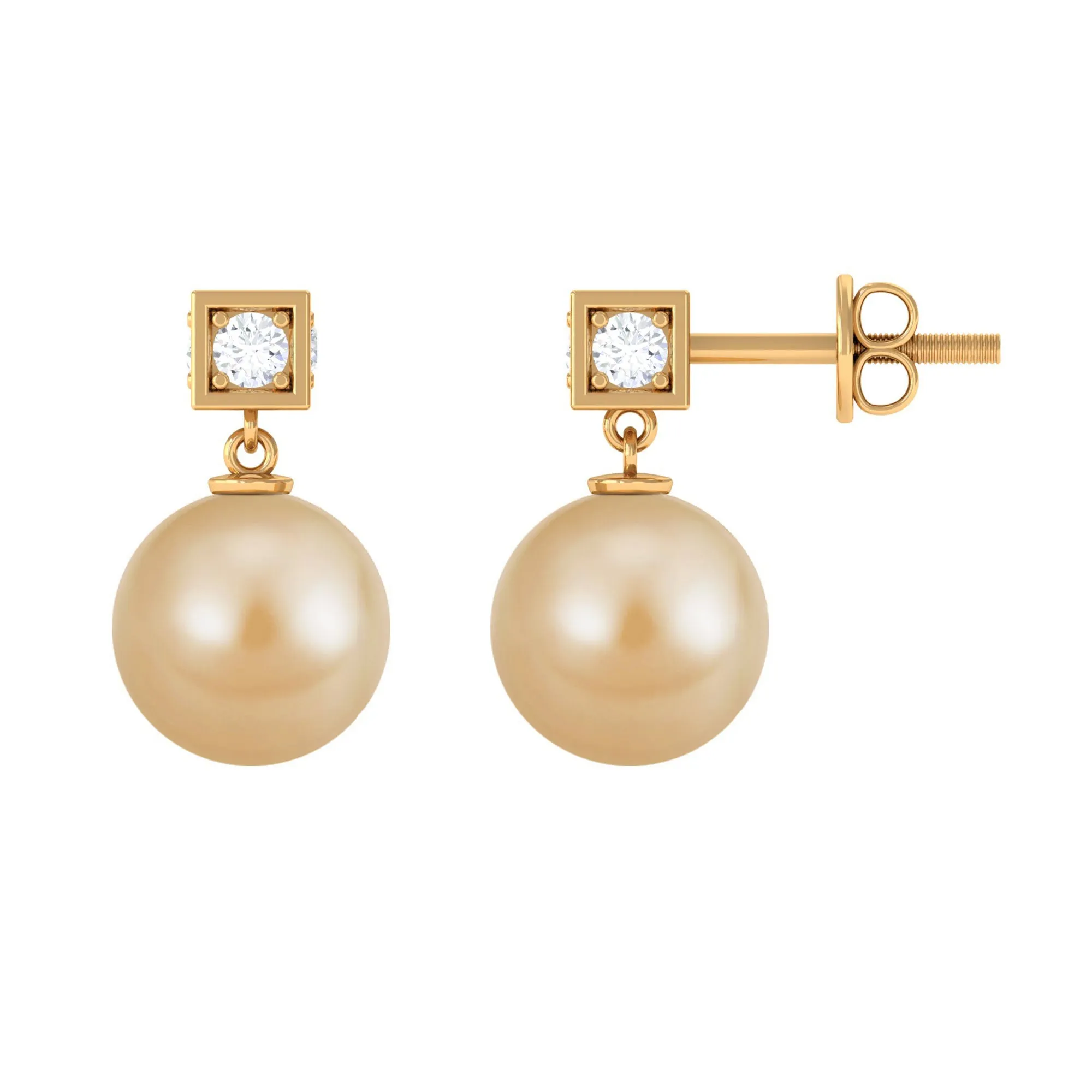 Natural South Sea Pearl Drop Earrings with Diamond