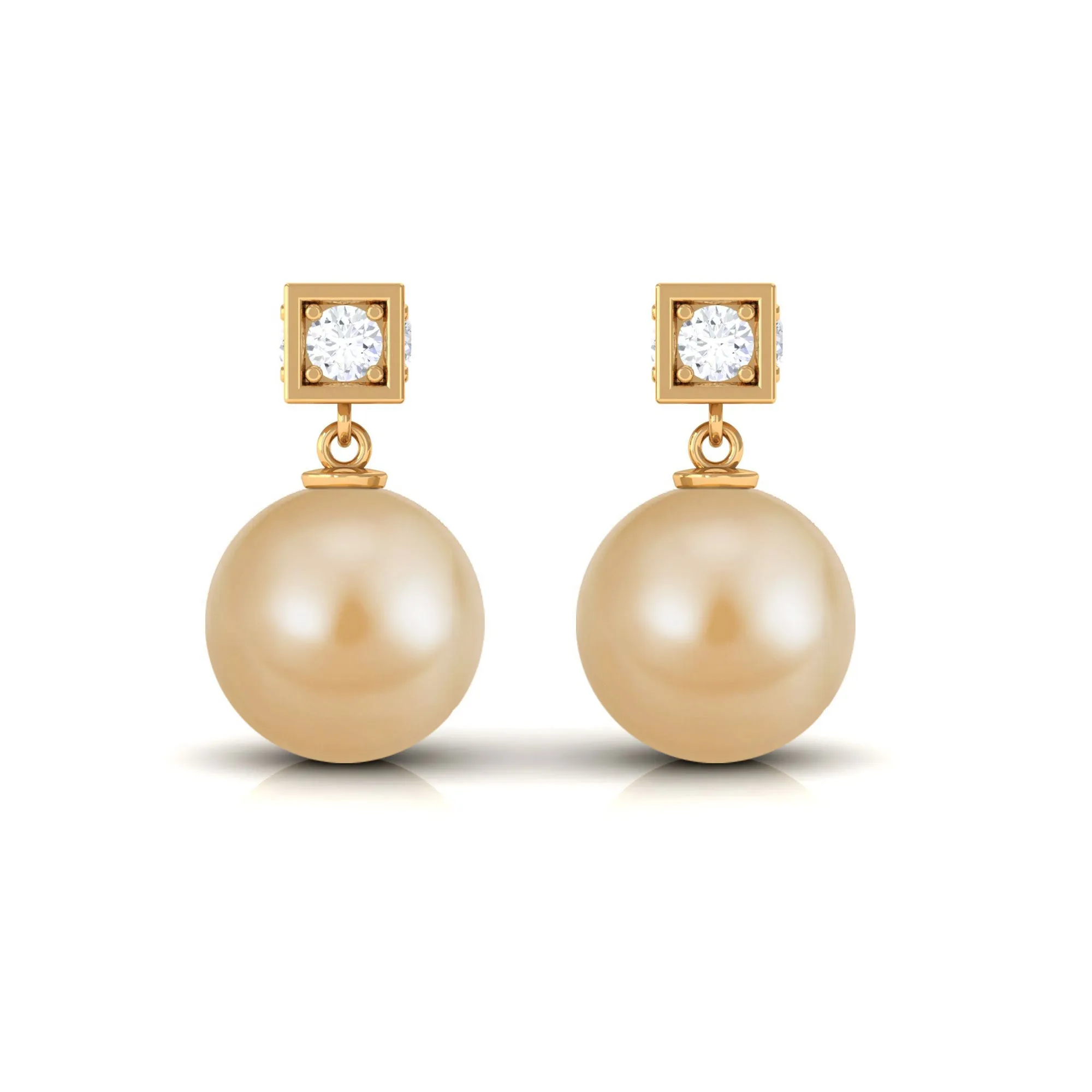 Natural South Sea Pearl Drop Earrings with Diamond