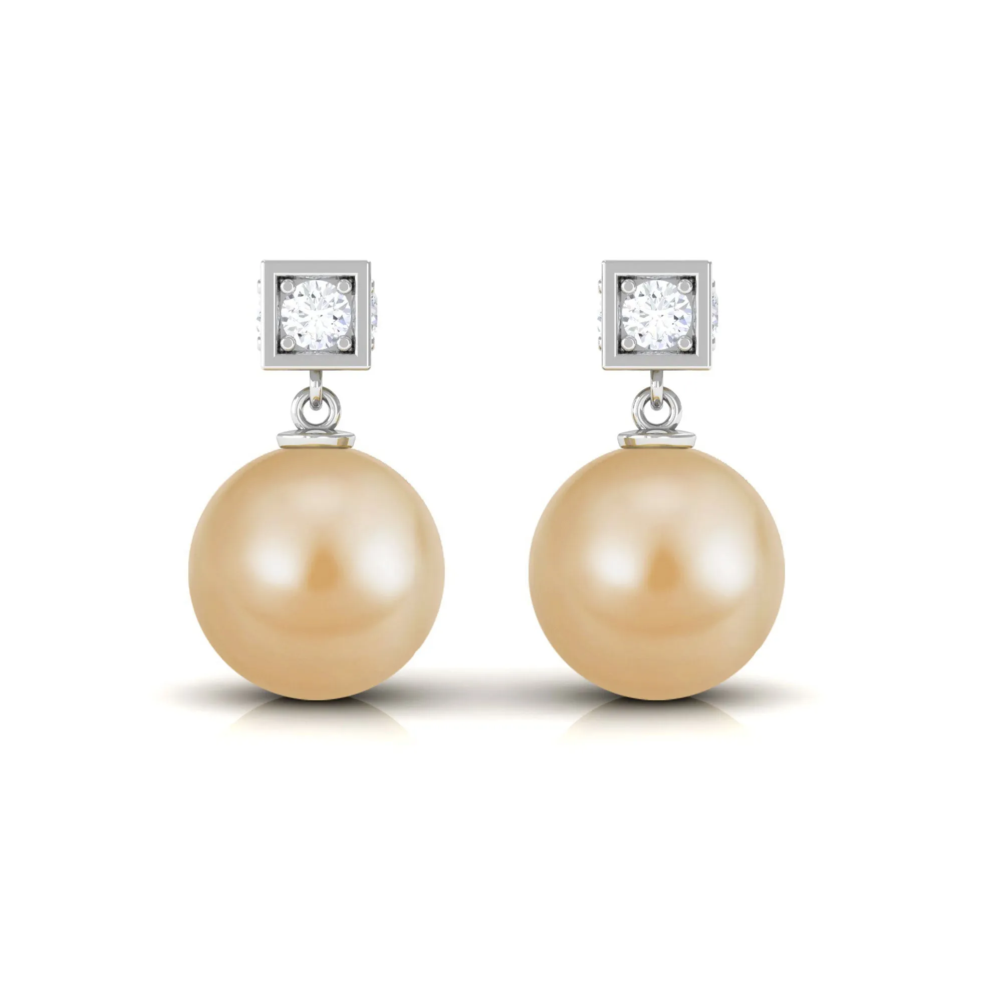 Natural South Sea Pearl Drop Earrings with Diamond