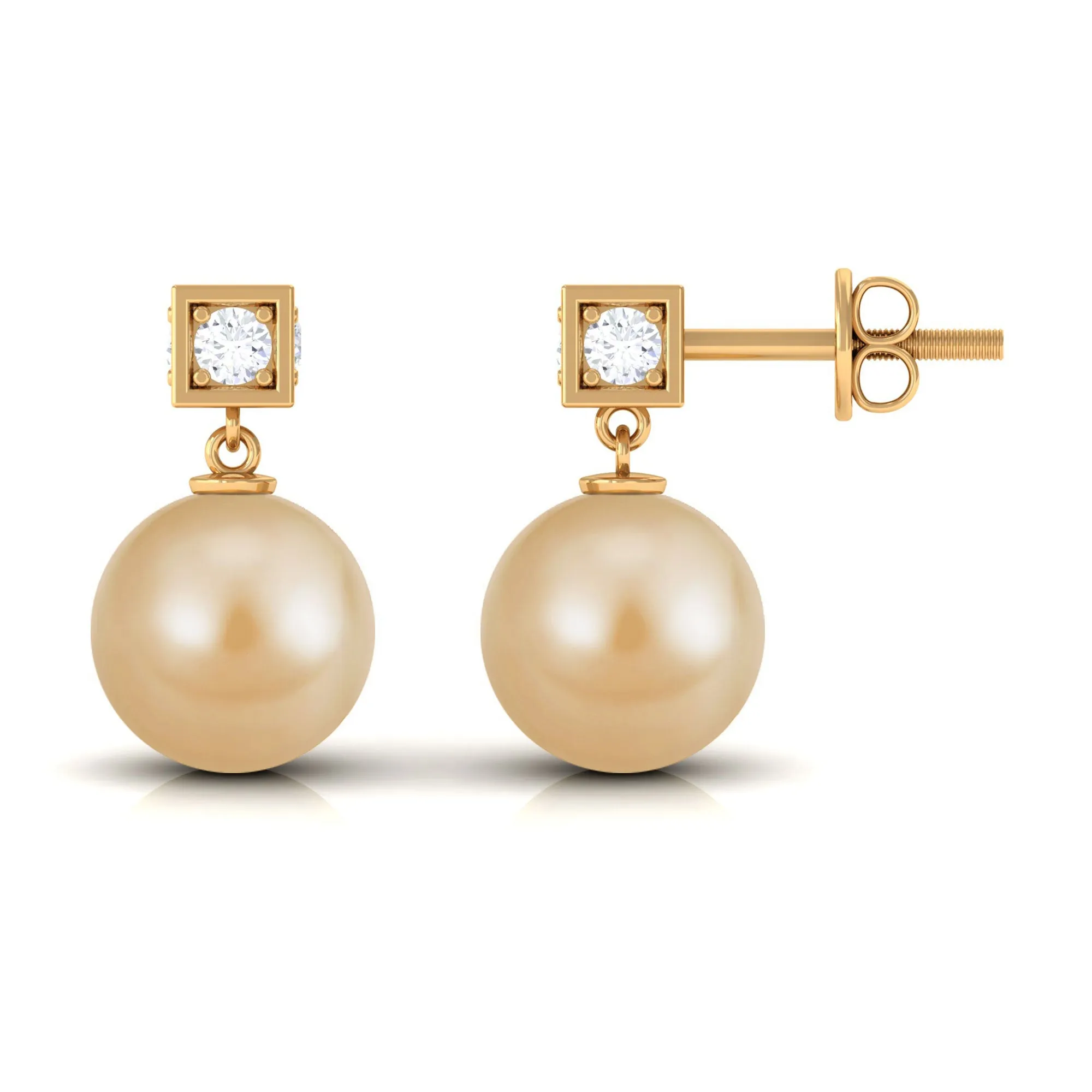 Natural South Sea Pearl Drop Earrings with Diamond