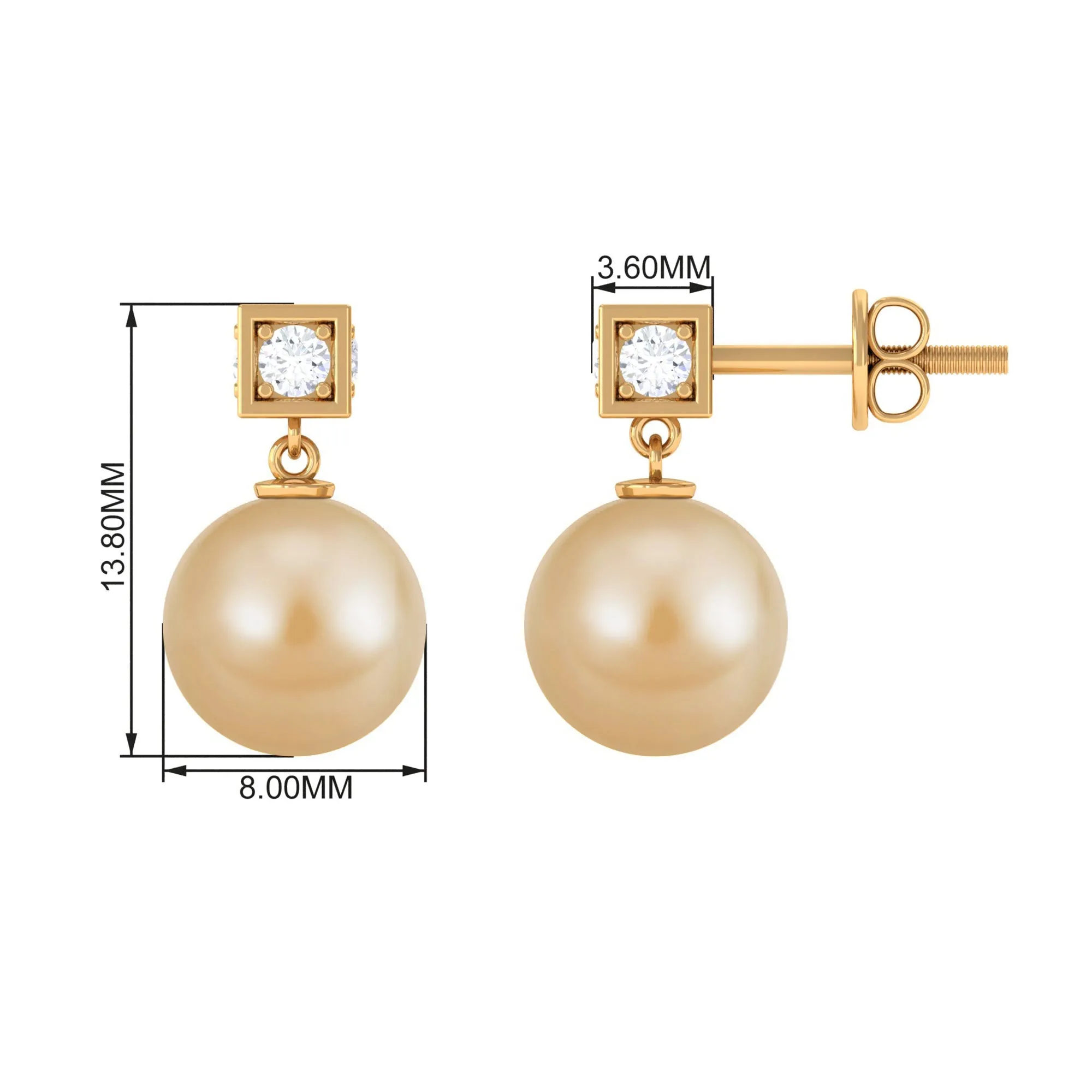 Natural South Sea Pearl Drop Earrings with Diamond