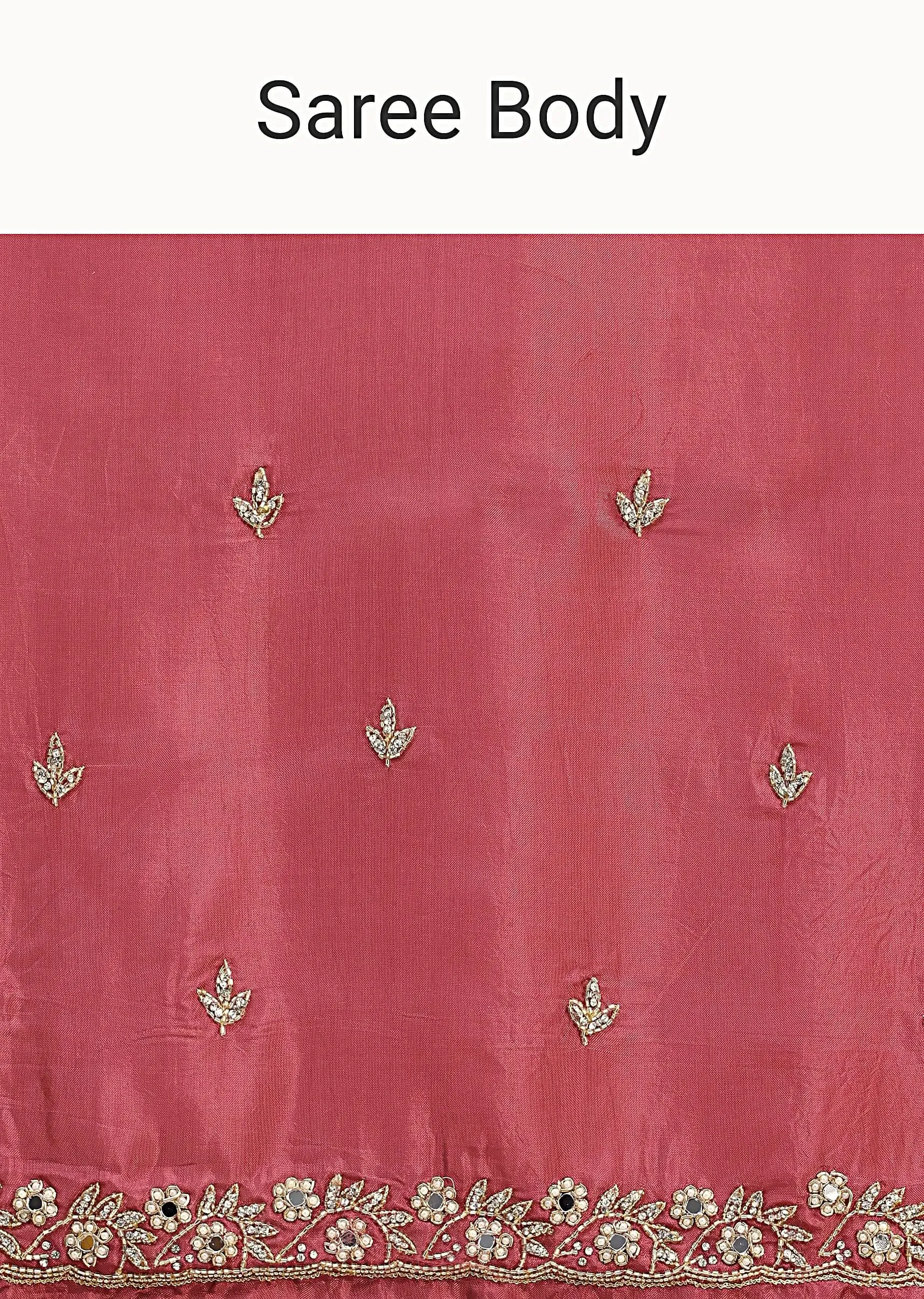 Onion Pink Textured Satin Saree With Cutdana Work And Unstitched Blouse Fabric