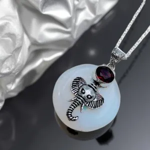 Opalite & Garnet Elephant Necklace