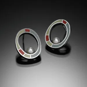 Oval Earrings with Pearl (blue)