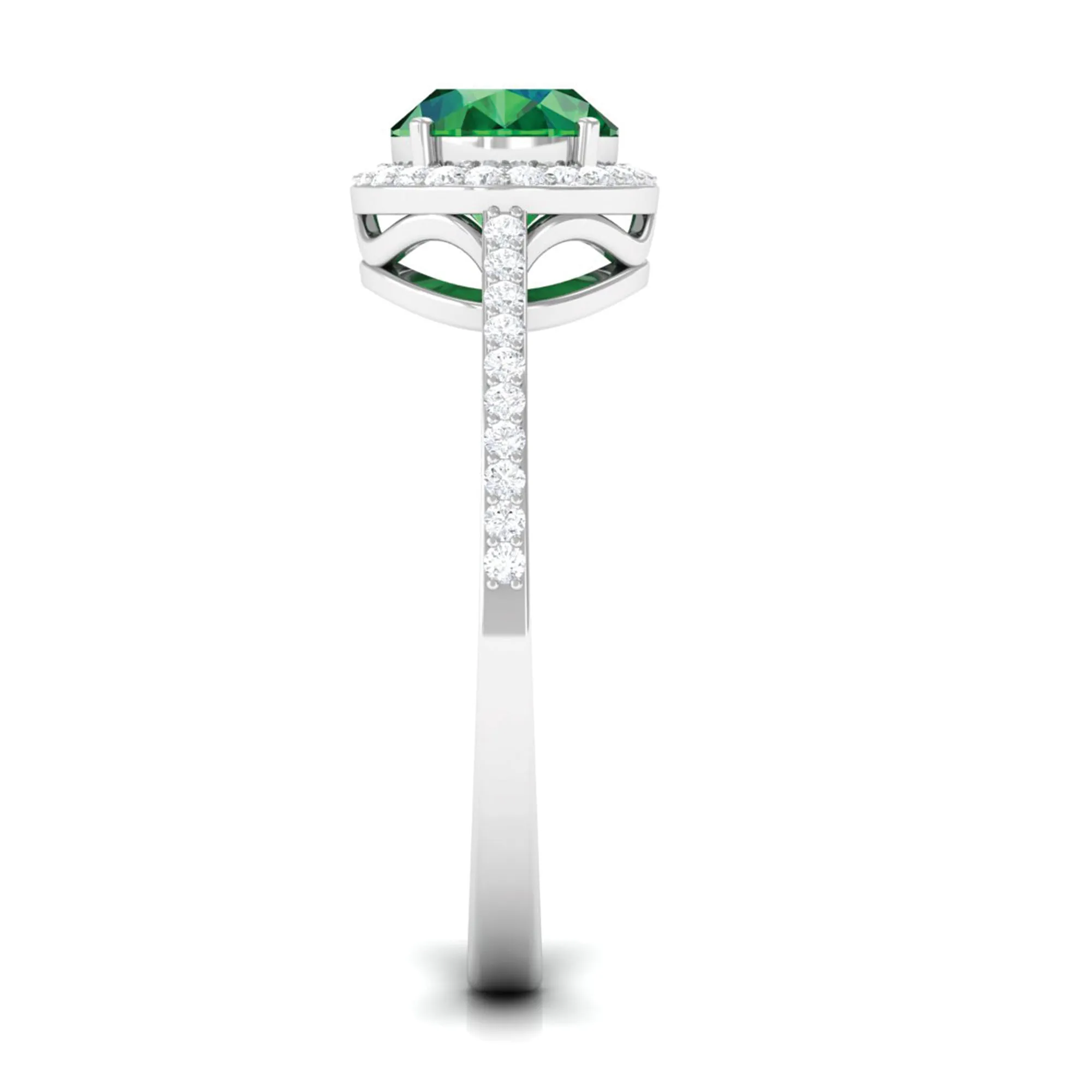 Oval Shape Created Emerald and Diamond Accent East West Ring