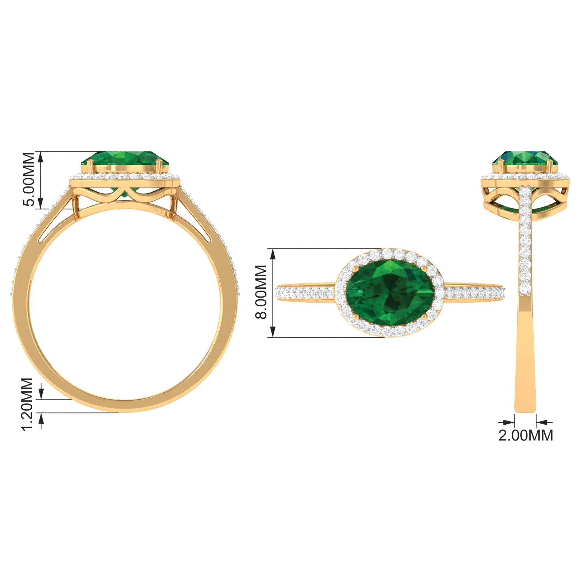 Oval Shape Created Emerald and Diamond Accent East West Ring