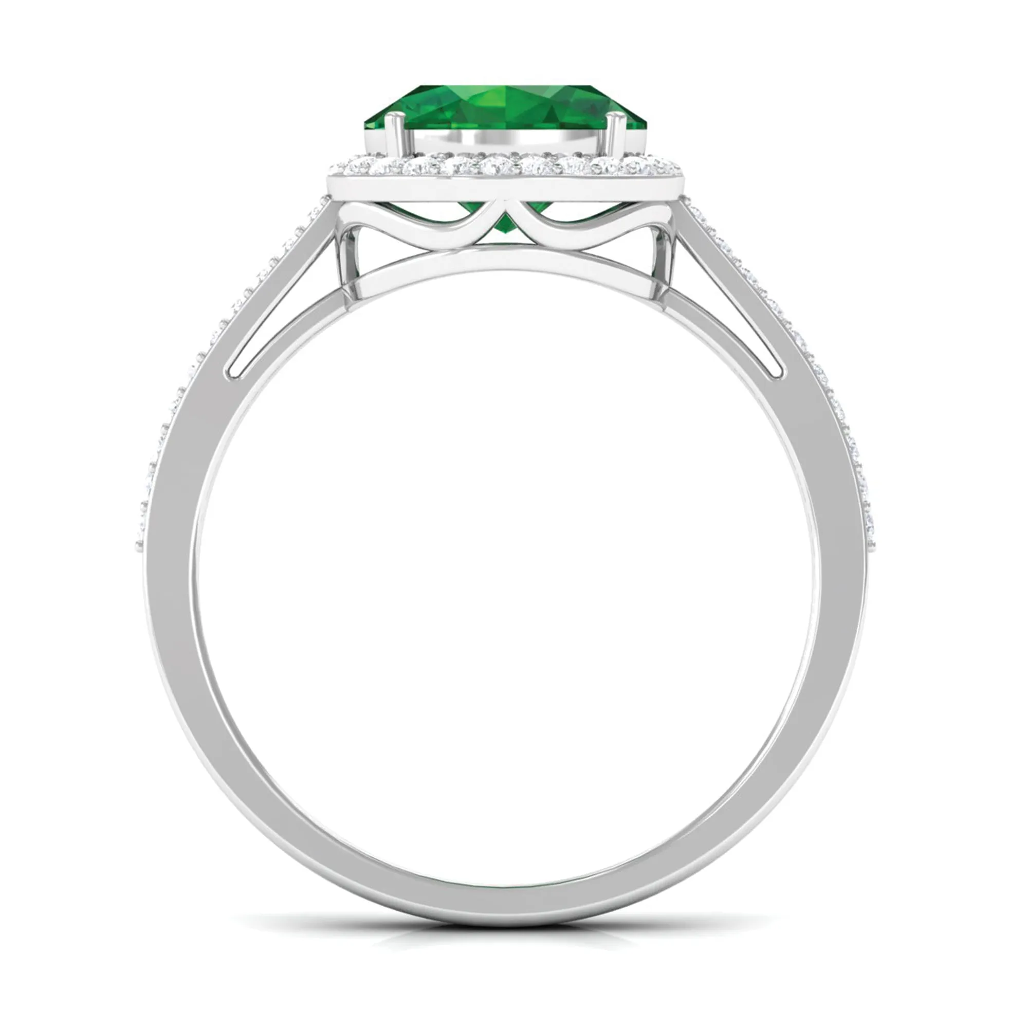 Oval Shape Created Emerald and Diamond Accent East West Ring