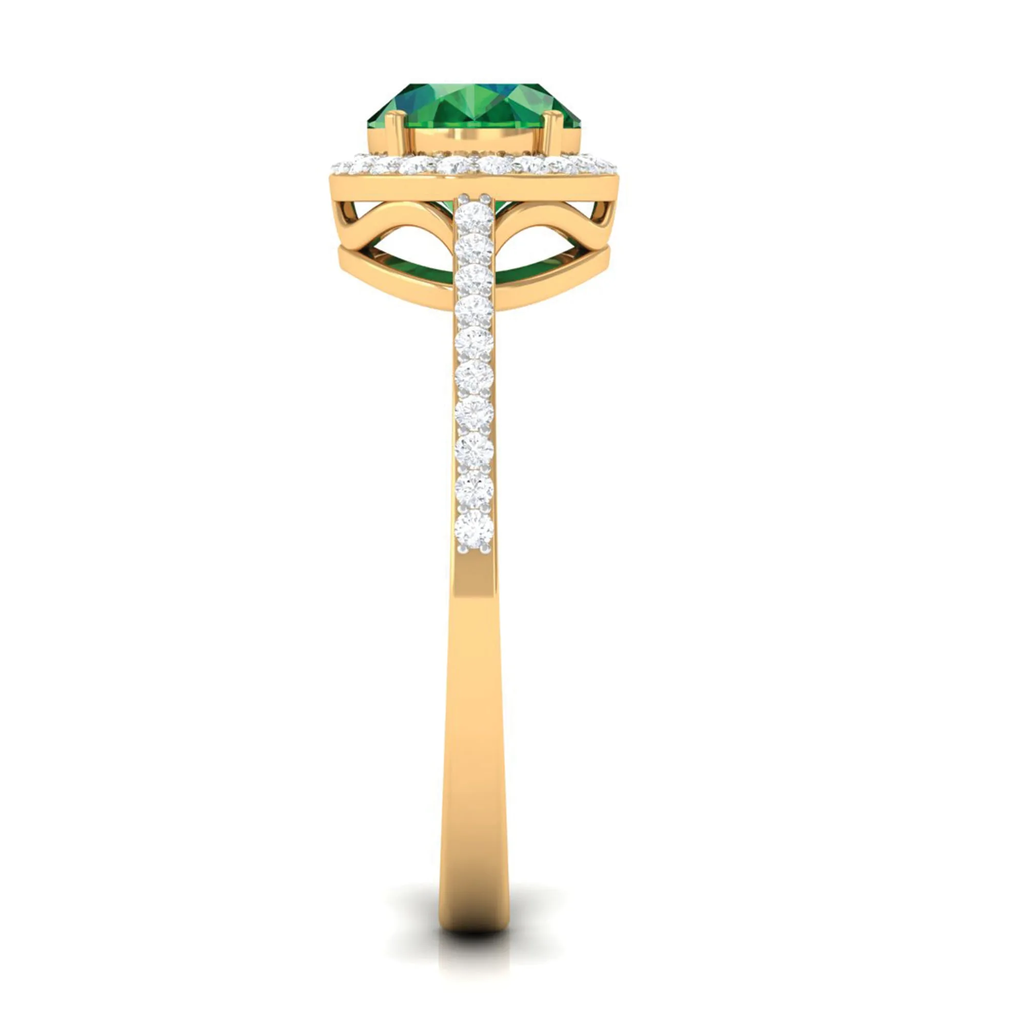 Oval Shape Created Emerald and Diamond Accent East West Ring