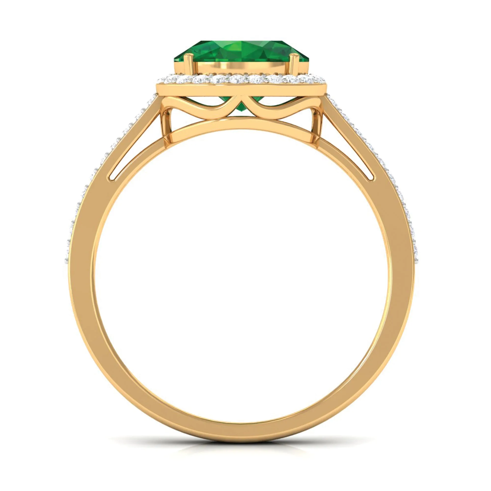 Oval Shape Created Emerald and Diamond Accent East West Ring