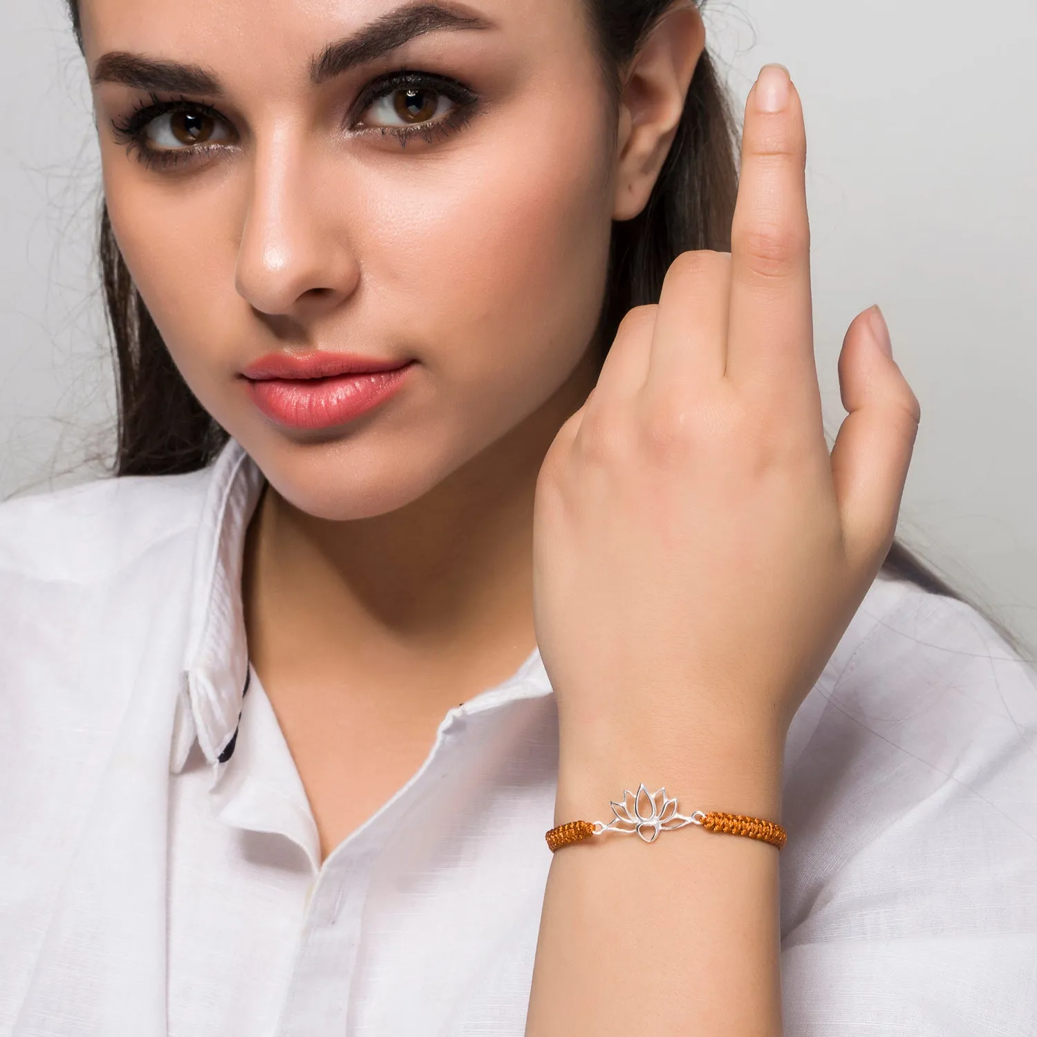 Padma Orange Braided Bracelet, Sterling Silver