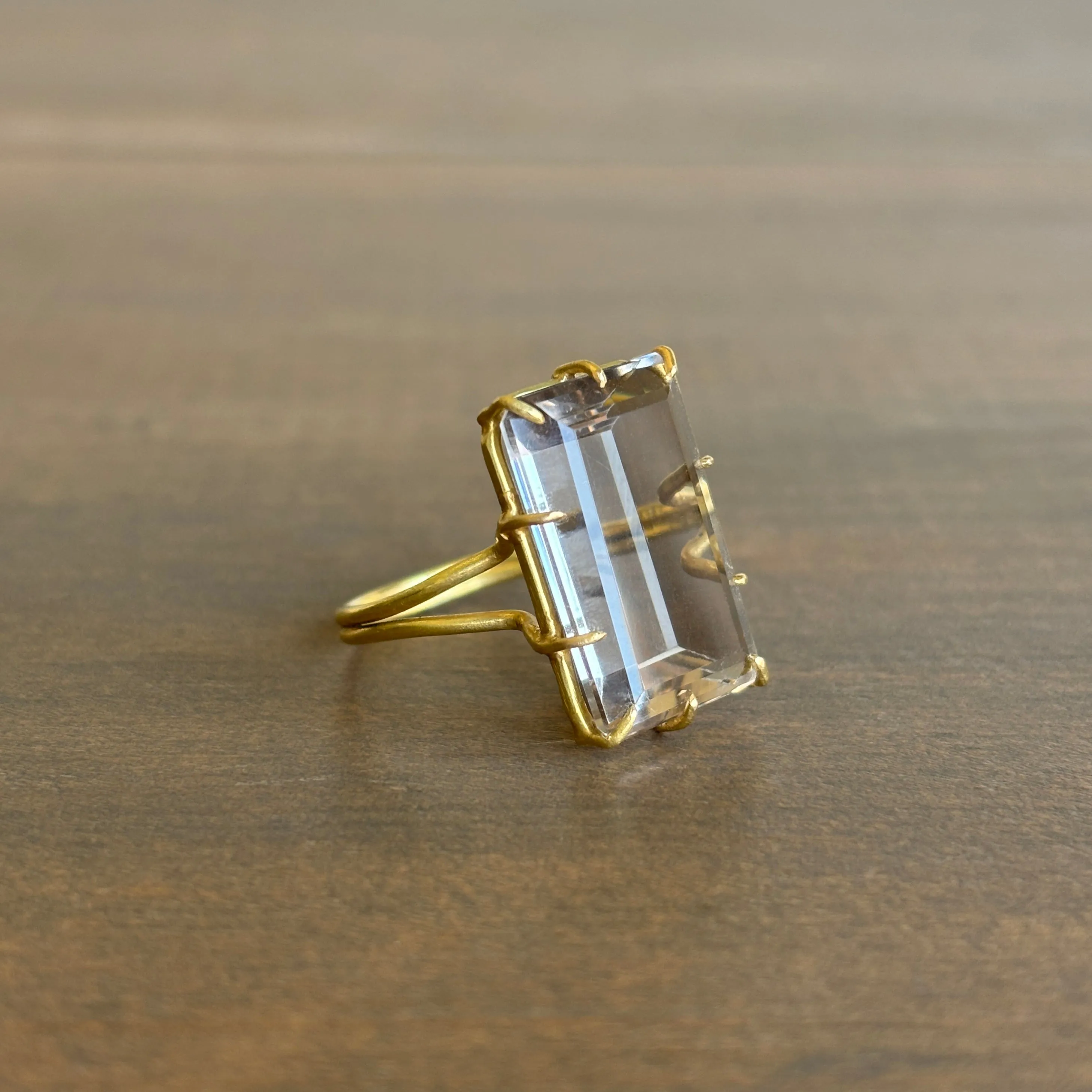 Pale Smoky Quartz Emerald Cut Ring