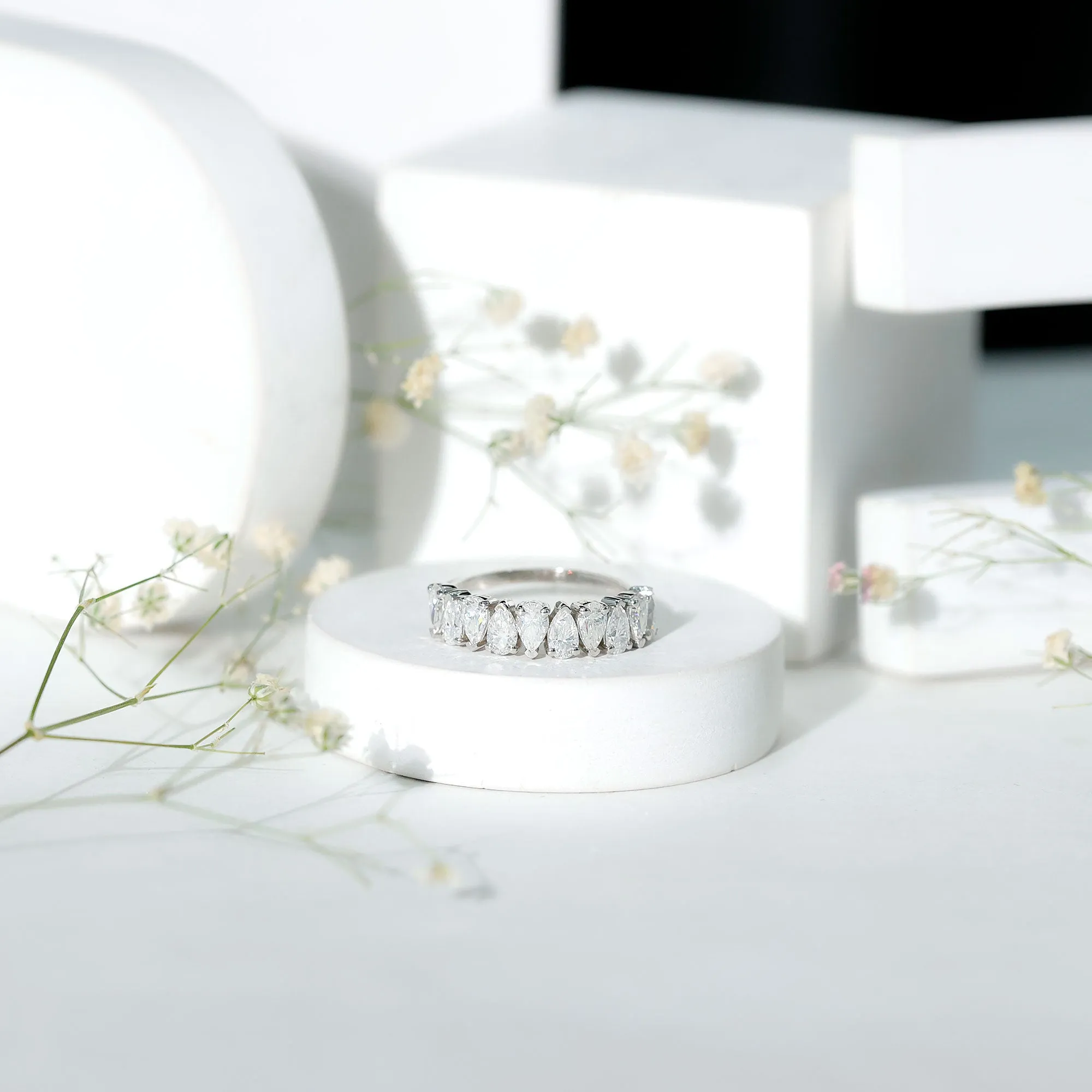Pear Cut Moissanite Elegant Half Eternity Ring
