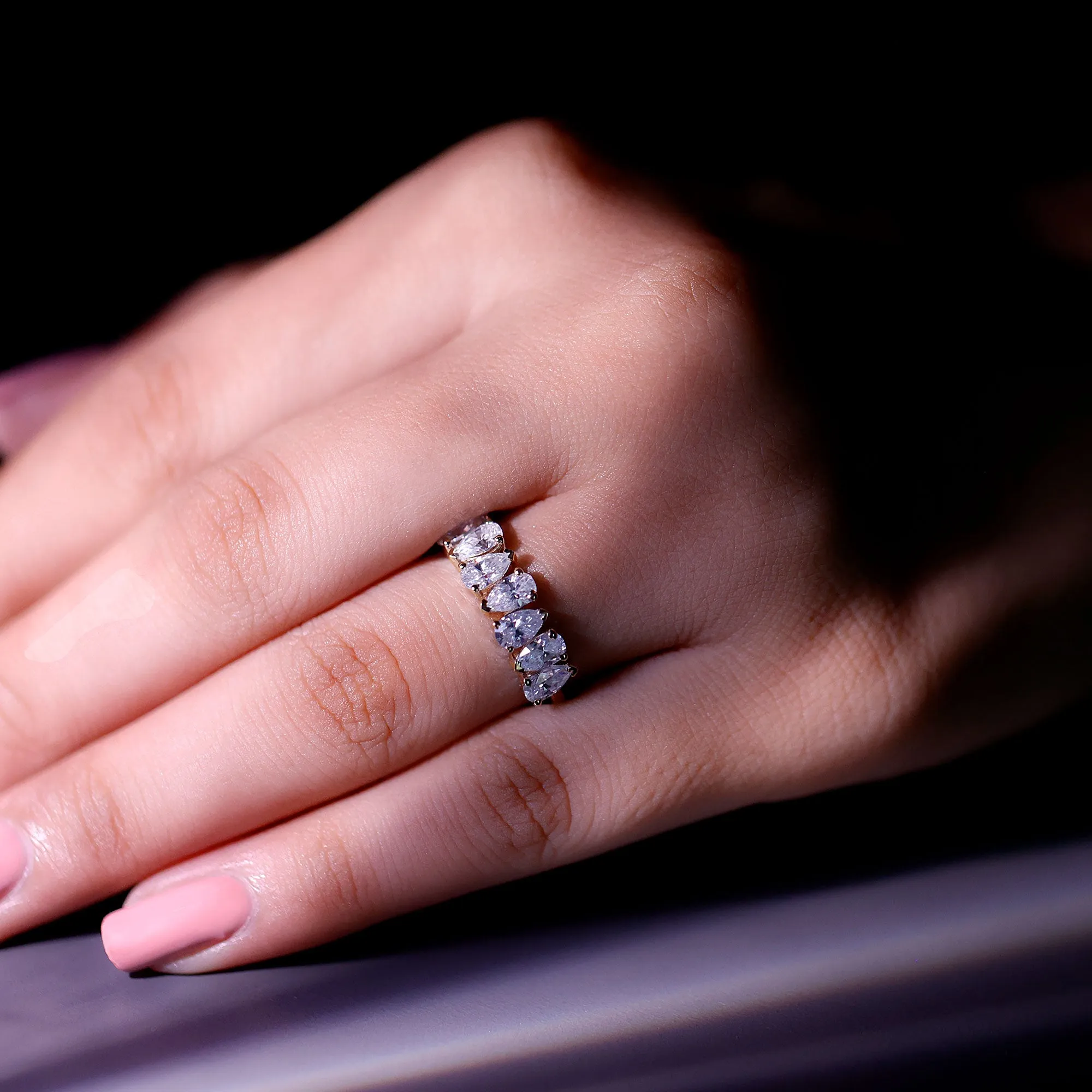 Pear Cut Moissanite Elegant Half Eternity Ring