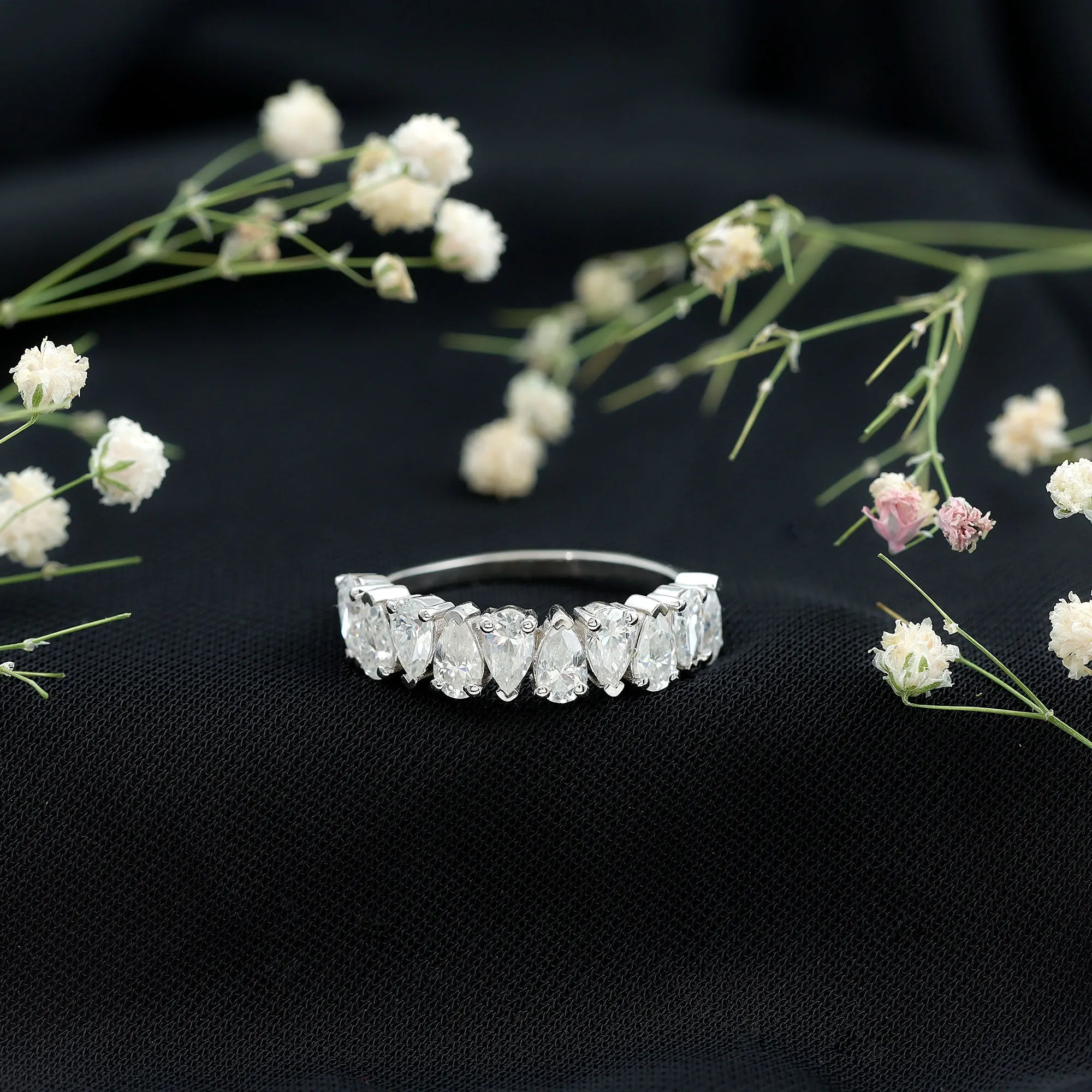 Pear Cut Moissanite Elegant Half Eternity Ring