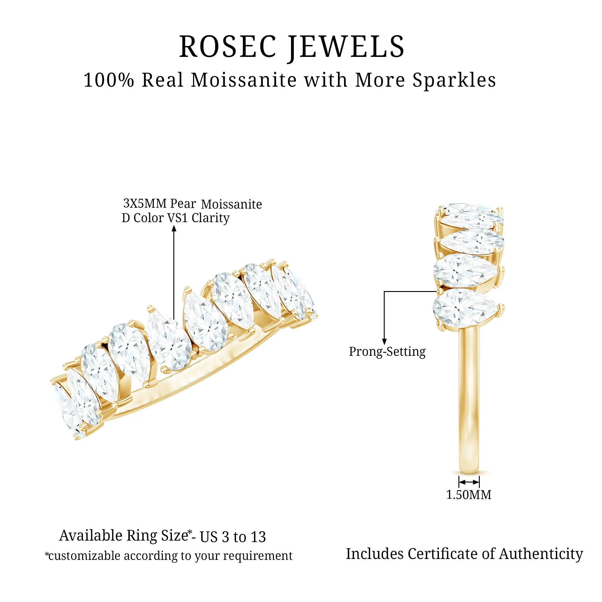 Pear Cut Moissanite Elegant Half Eternity Ring