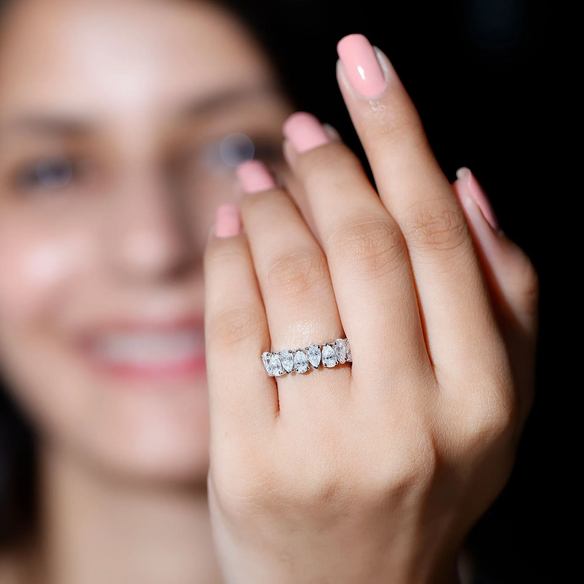 Pear Cut Moissanite Elegant Half Eternity Ring