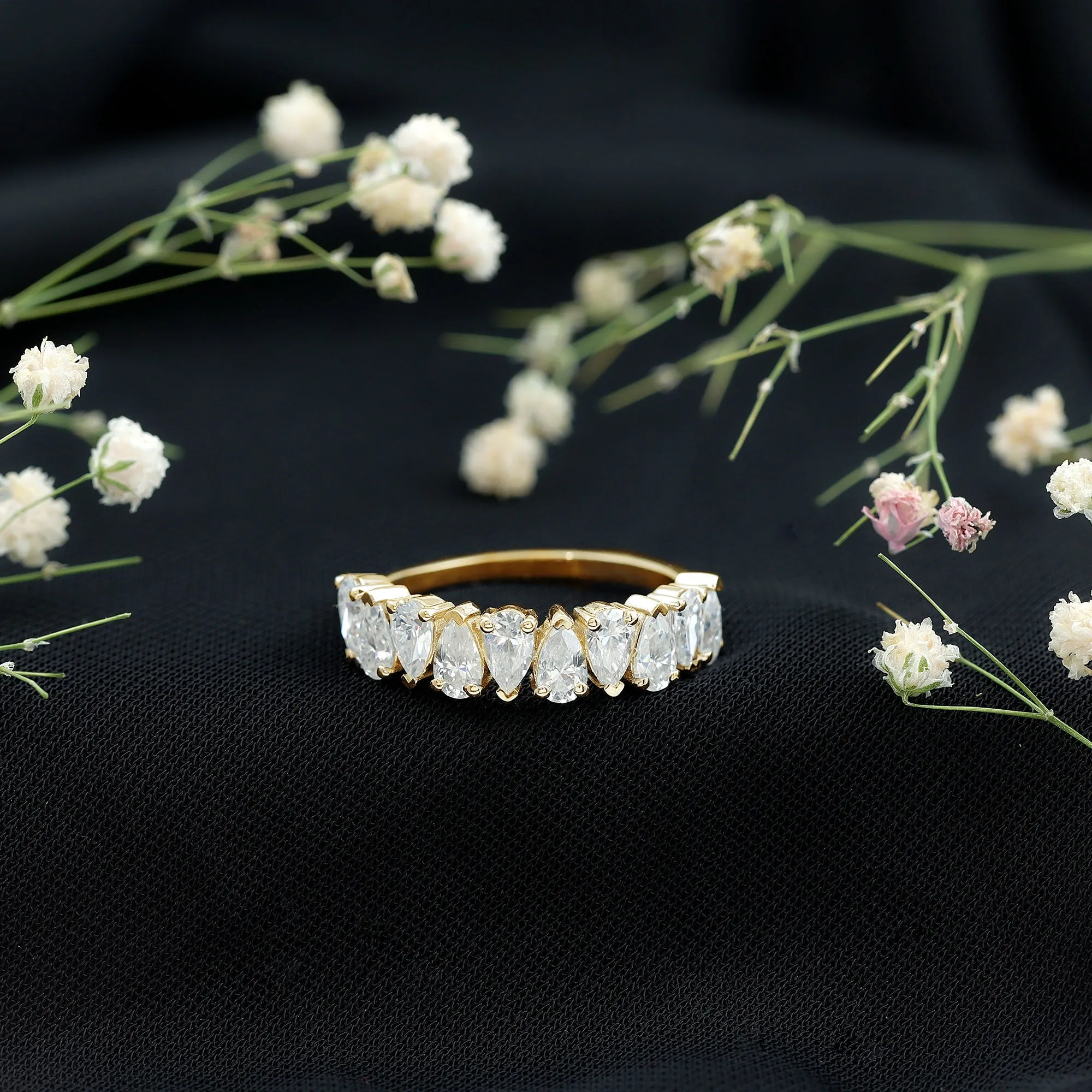 Pear Cut Moissanite Elegant Half Eternity Ring