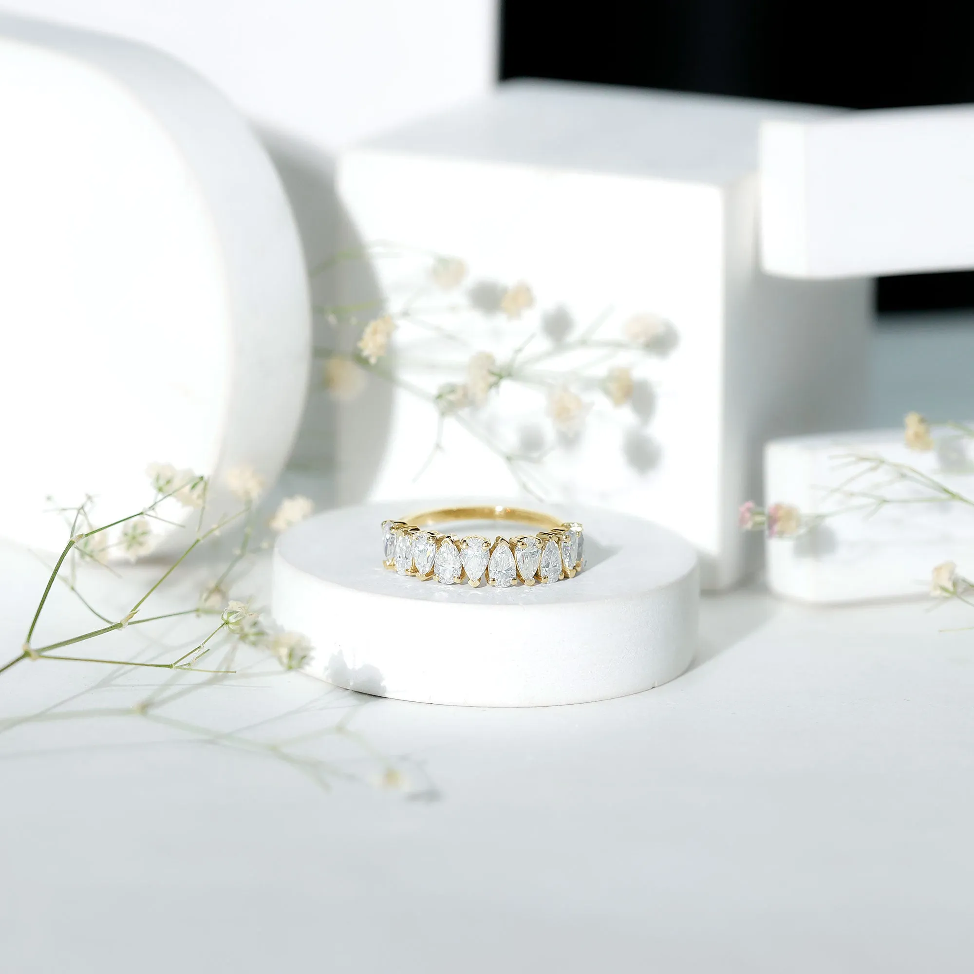 Pear Cut Moissanite Elegant Half Eternity Ring