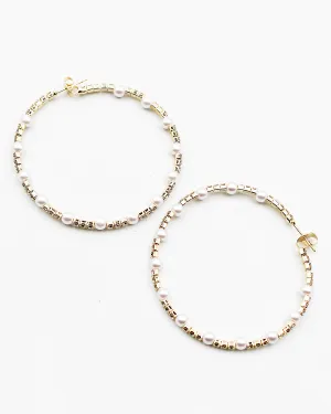 Pearl Bead Station Hoop Earrings