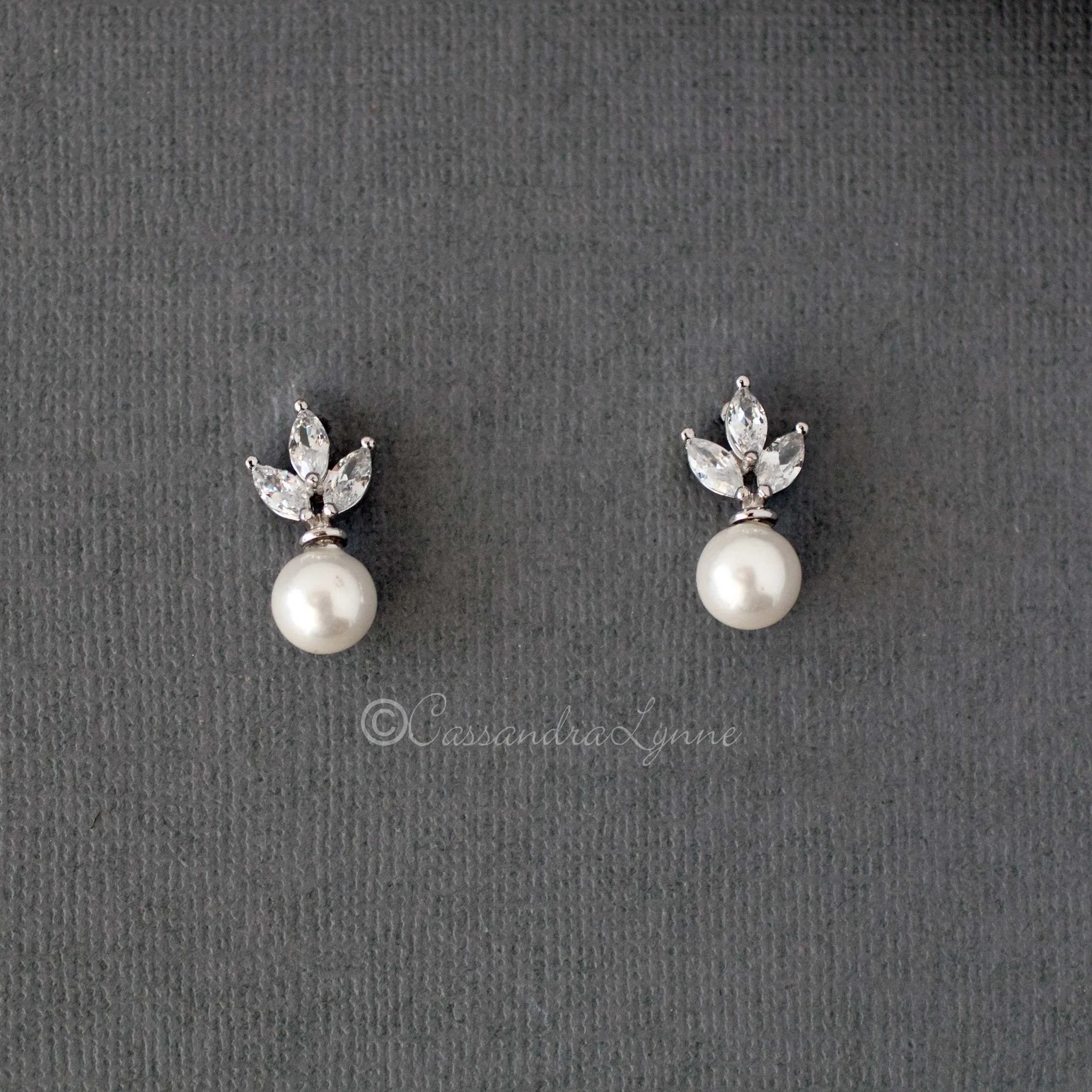 Pearl CZ Stud Earrings