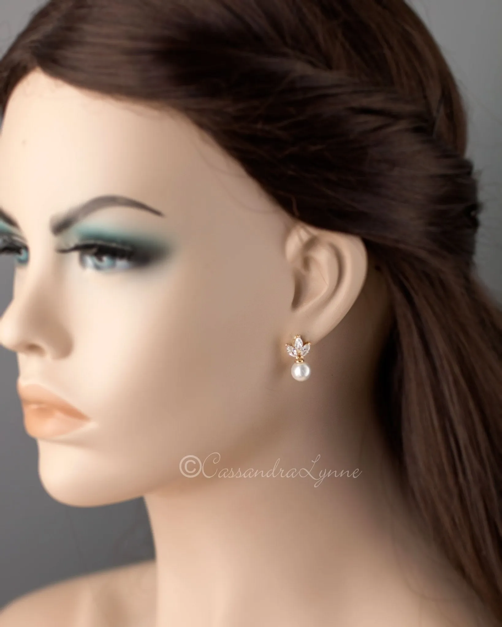 Pearl CZ Stud Earrings
