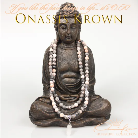 Pink Zebra Jasper Mala Prayer Beads