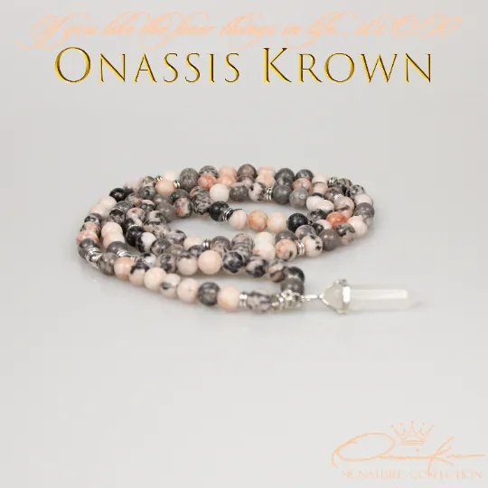 Pink Zebra Jasper Mala Prayer Beads