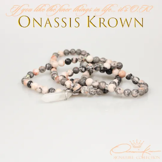 Pink Zebra Jasper Mala Prayer Beads
