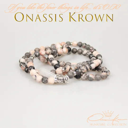 Pink Zebra Jasper Mala Prayer Beads