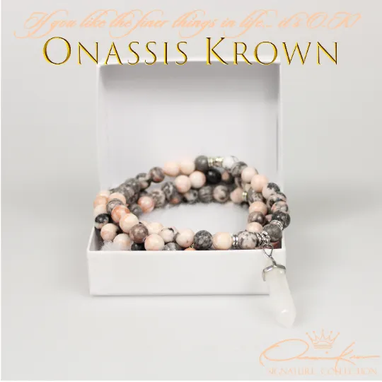 Pink Zebra Jasper Mala Prayer Beads