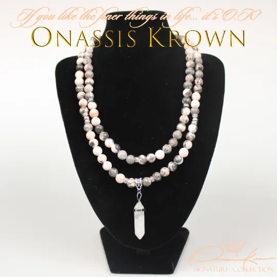 Pink Zebra Jasper Mala Prayer Beads