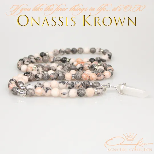 Pink Zebra Jasper Mala Prayer Beads