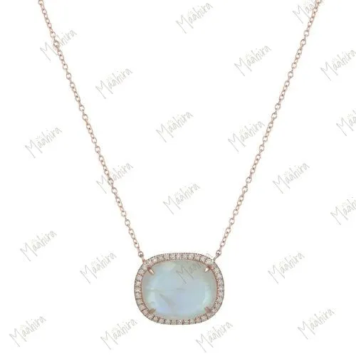 Rainbow Moonstone and Diamond Necklace