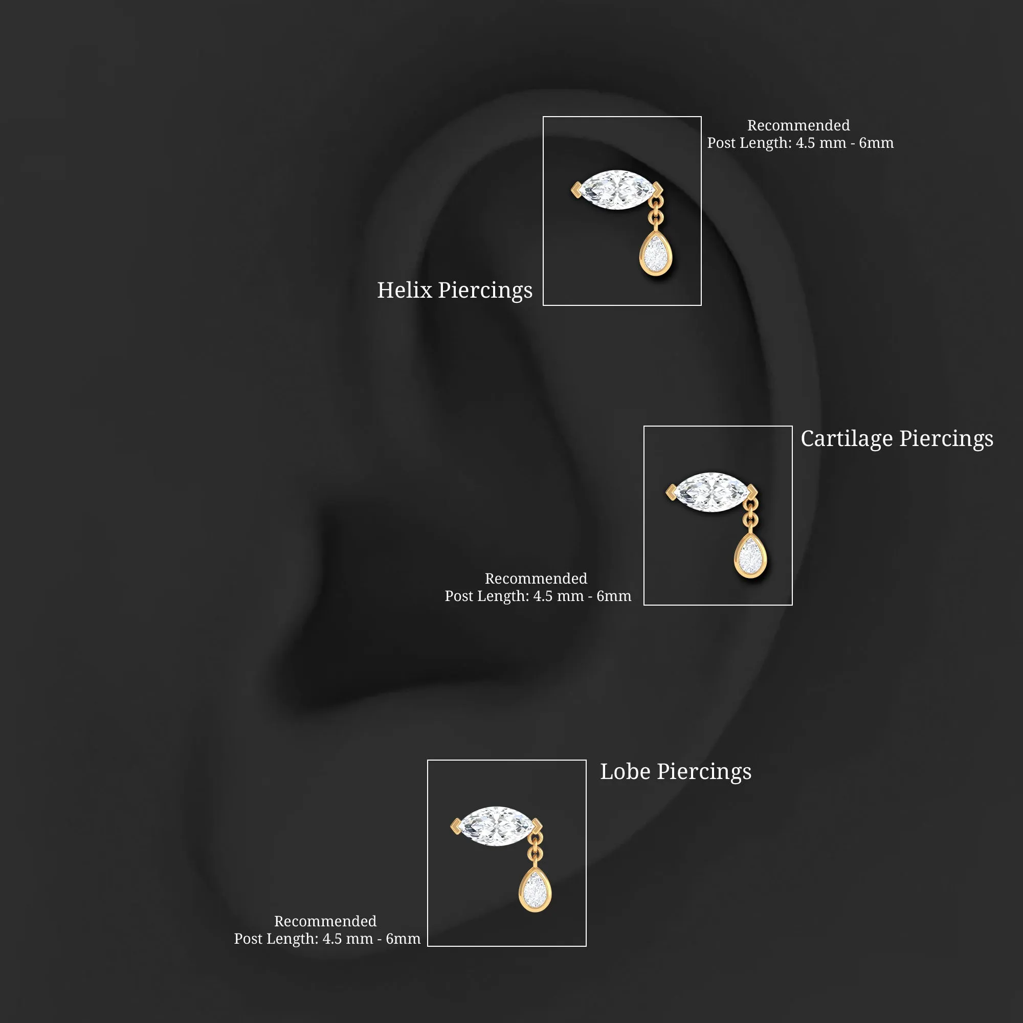 Real Marquise Diamond Cartilage Drop Earring