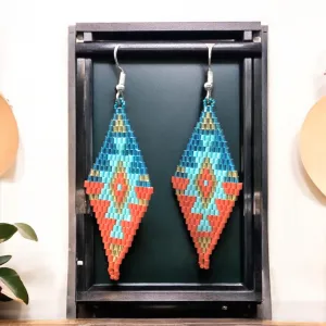 Red and Turquoise Miyuki Glass Beaded Earrings