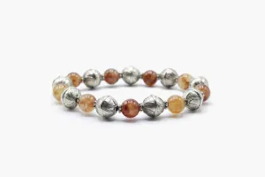 Red Jade Stone And Metal Beads Bracelet