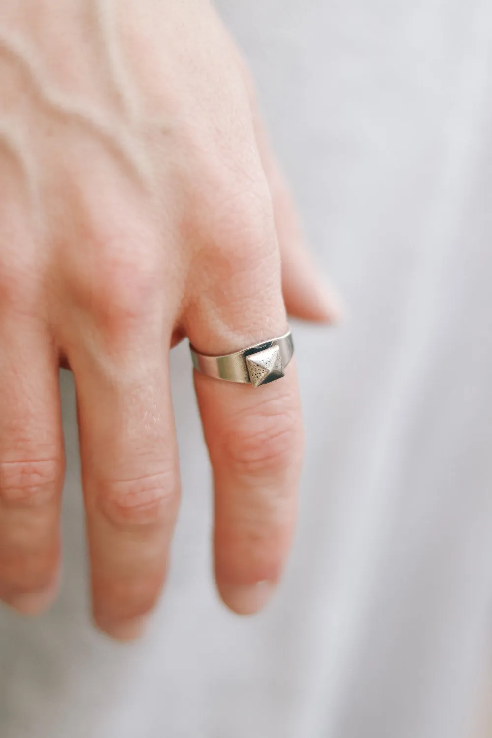 Ring for men, pyramid ring, diamond shape ring, silver men's ring, gift for him, adjustable ring, minimalist mens jewelry, stacking ring
