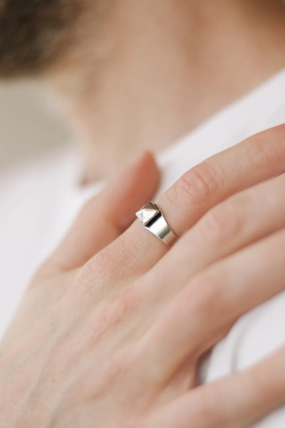 Ring for men, pyramid ring, diamond shape ring, silver men's ring, gift for him, adjustable ring, minimalist mens jewelry, stacking ring