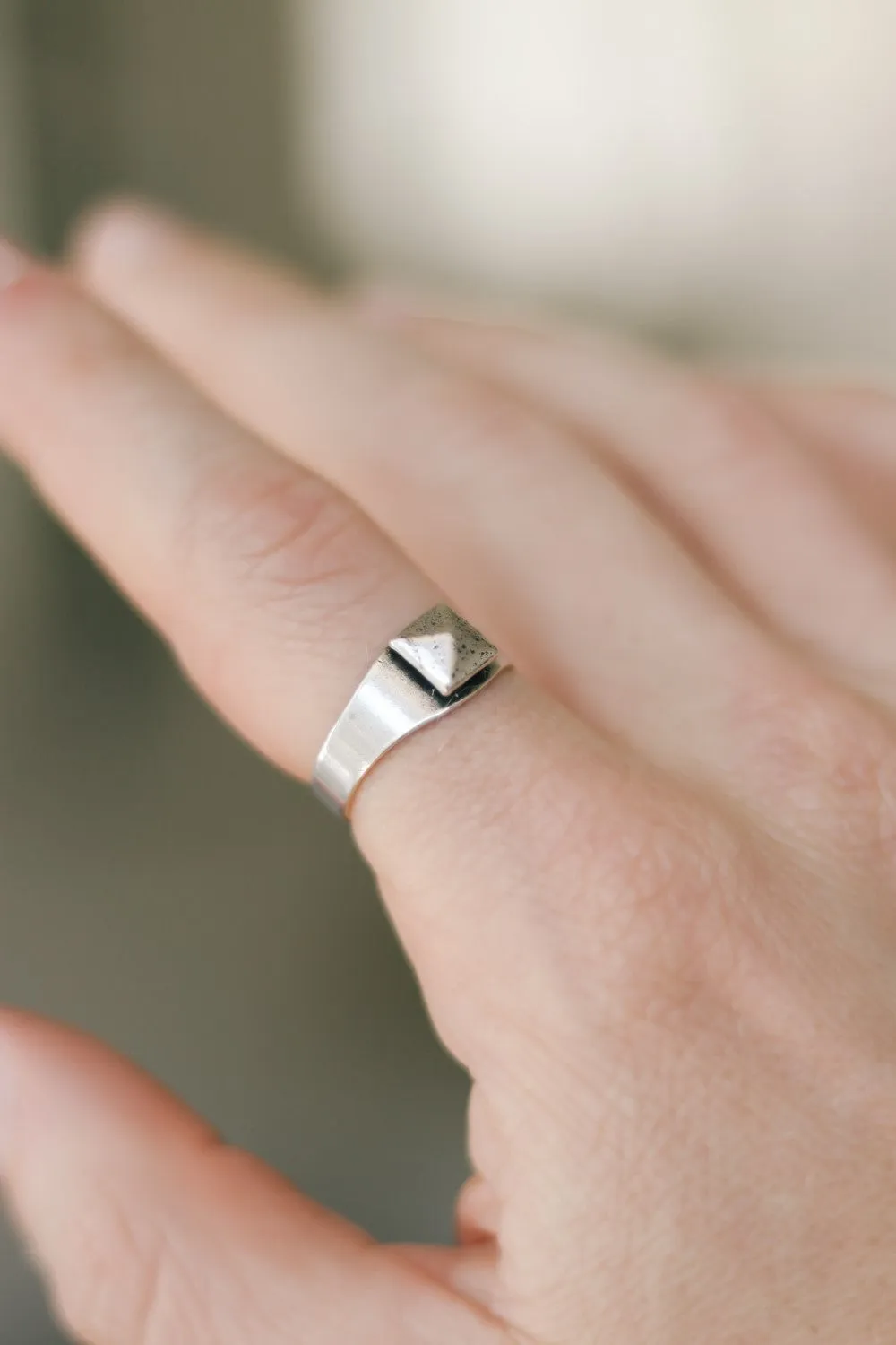Ring for men, pyramid ring, diamond shape ring, silver men's ring, gift for him, adjustable ring, minimalist mens jewelry, stacking ring