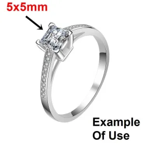 Ring Setting Blank 5mm 1pc 925 Sterling Silver CZ Semi Mount for 1 Square Shape Faceted Stone 4 Prongs Love Theme Wholesale Available