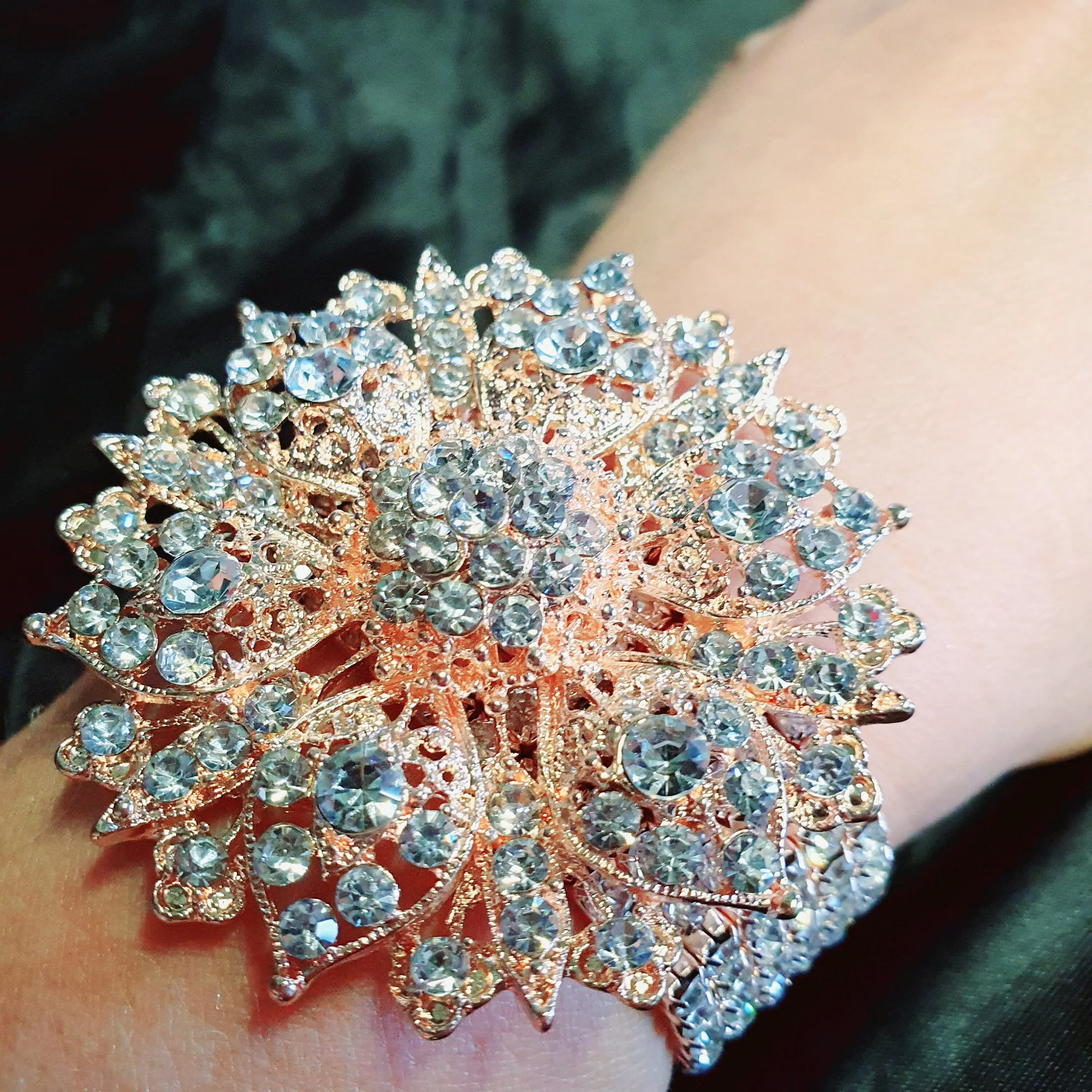 ROSE GOLD Wrist corsage ,Crystal rhinestone Wedding Cuff, bridesmaid Bracelet by Crystal wedding uk