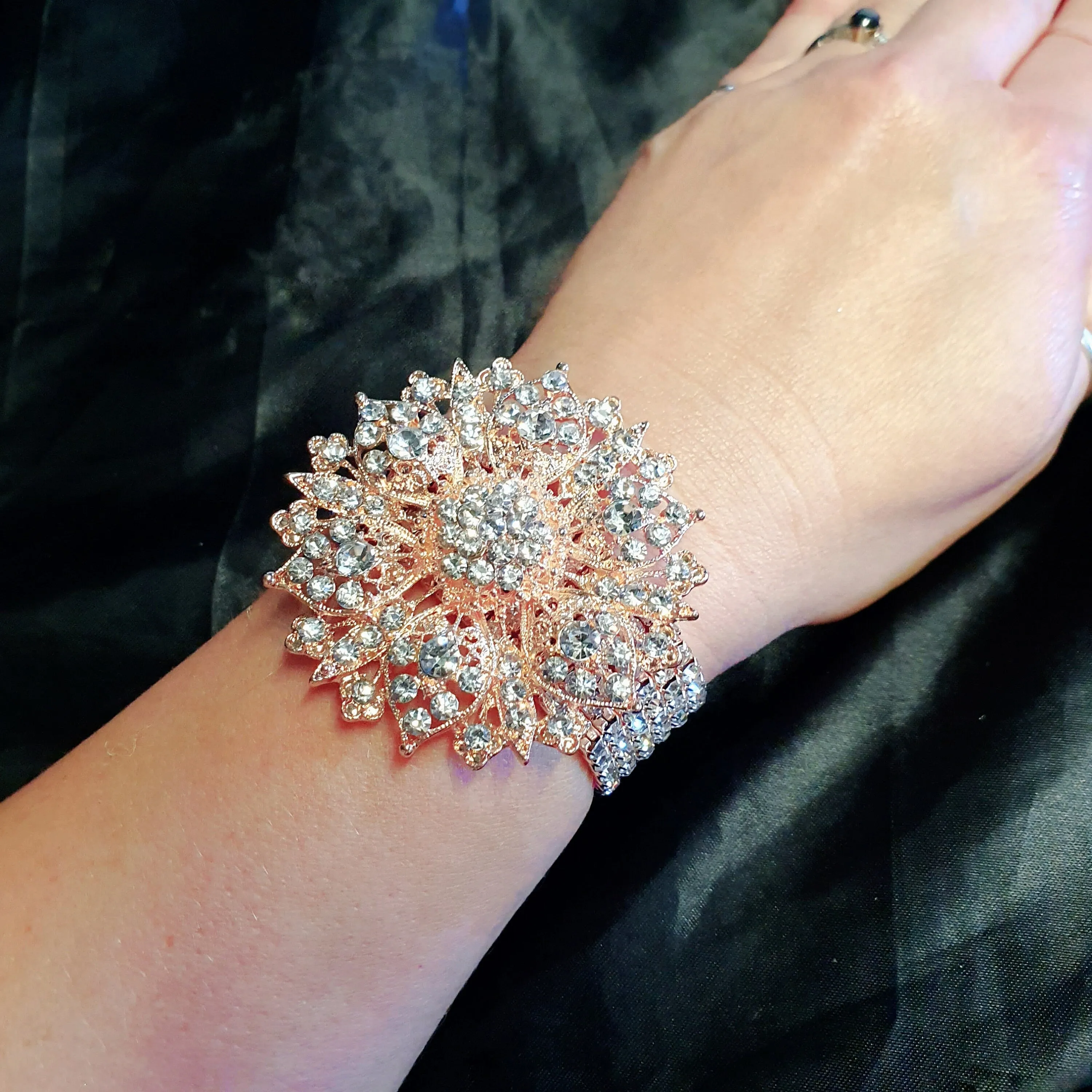 ROSE GOLD Wrist corsage ,Crystal rhinestone Wedding Cuff, bridesmaid Bracelet by Crystal wedding uk